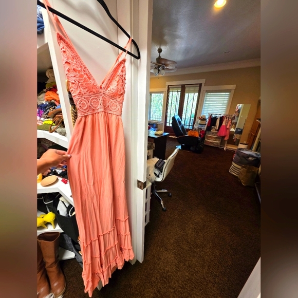 Elegant Coral  Maxi Dress Backless bundle Of Dresses Have Discount - Picture 1 of 3